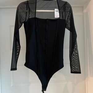 Abercrombie & Fitch Black Mesh Long Sleeve Bodysuit, size medium, NWT